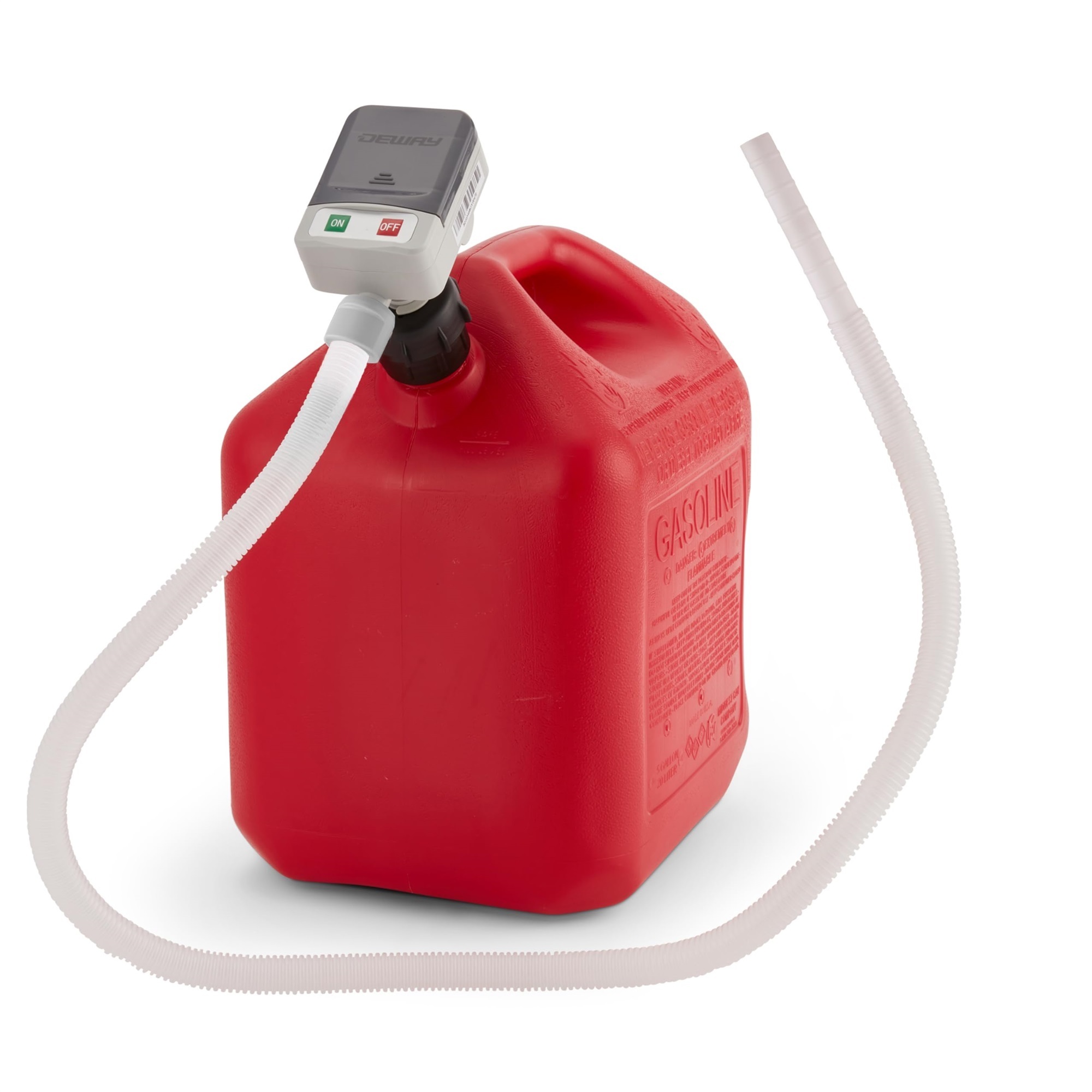 Deway Battery Powered Fuel Transfer Pump — 2.4 GPM, 51in. Hose, Clip-On Nozzle, 3 Adapters, Model# WAYPUMP20B